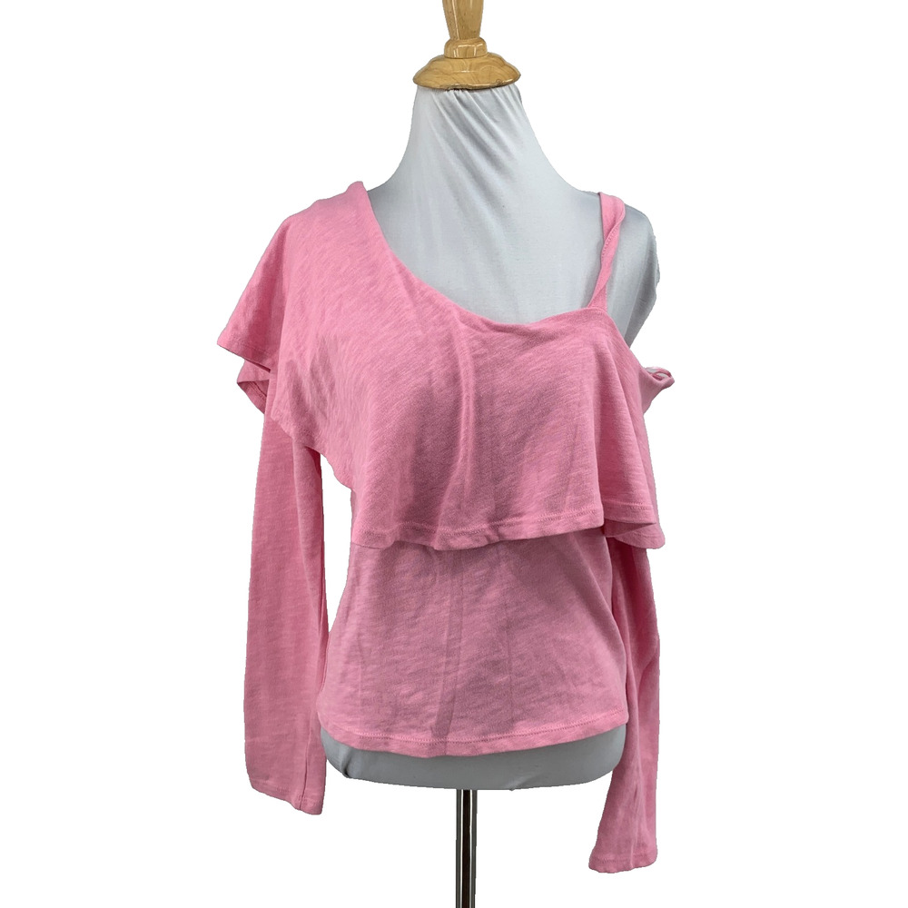 Postmark Top Womens XS Extra Small Rose Asymmetric Ruffle Cold Shoulder Anthro